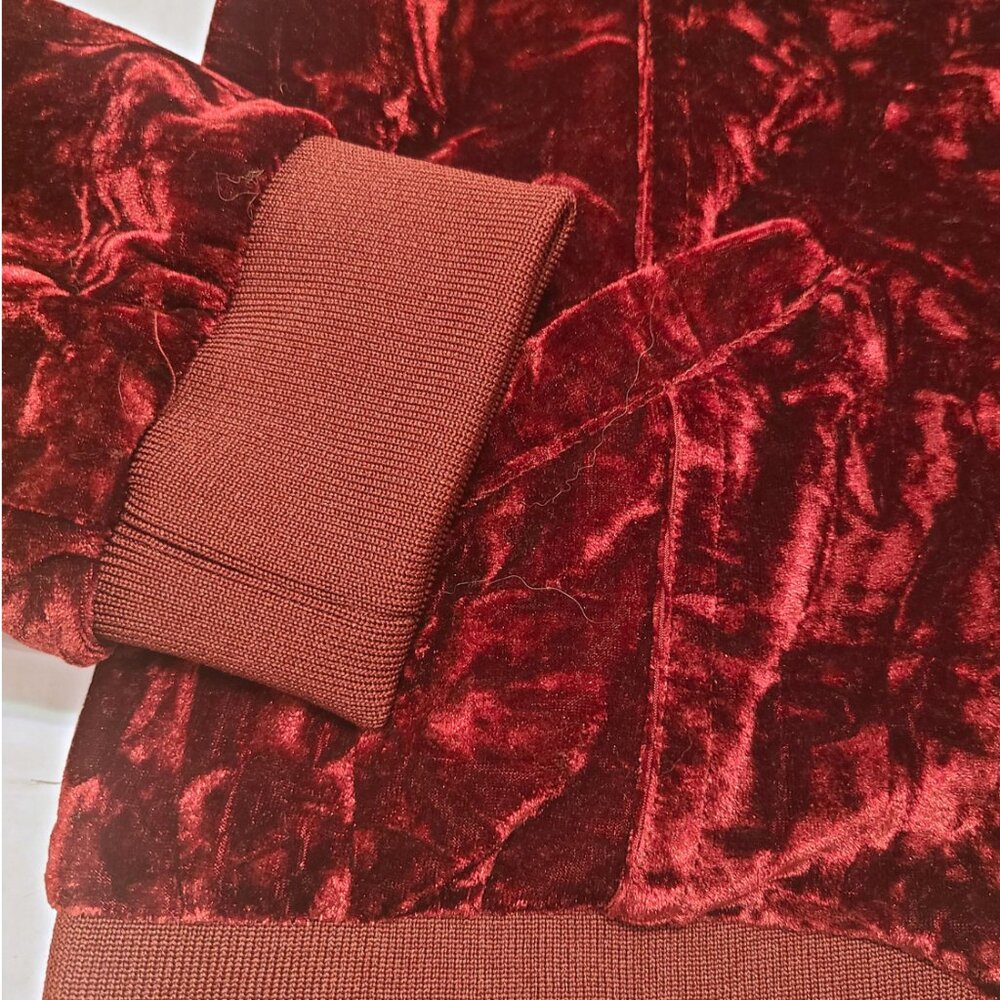 Kensie Jeans Crushed Burgundy Velvet Bomber Jacket - Women's Size Medium - Picture 9 of 15